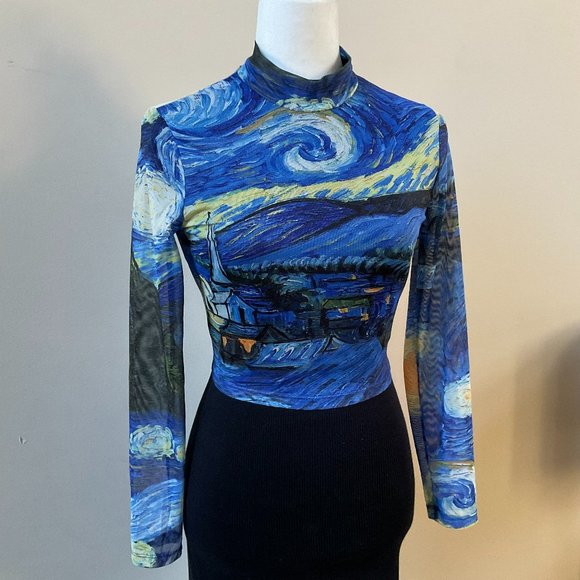 SHEIN Tops - Van Gogh Starry Night Mesh Crop Top